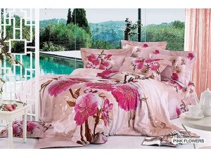 Комплект постельного белья PINK FLOWERS сатин 3D